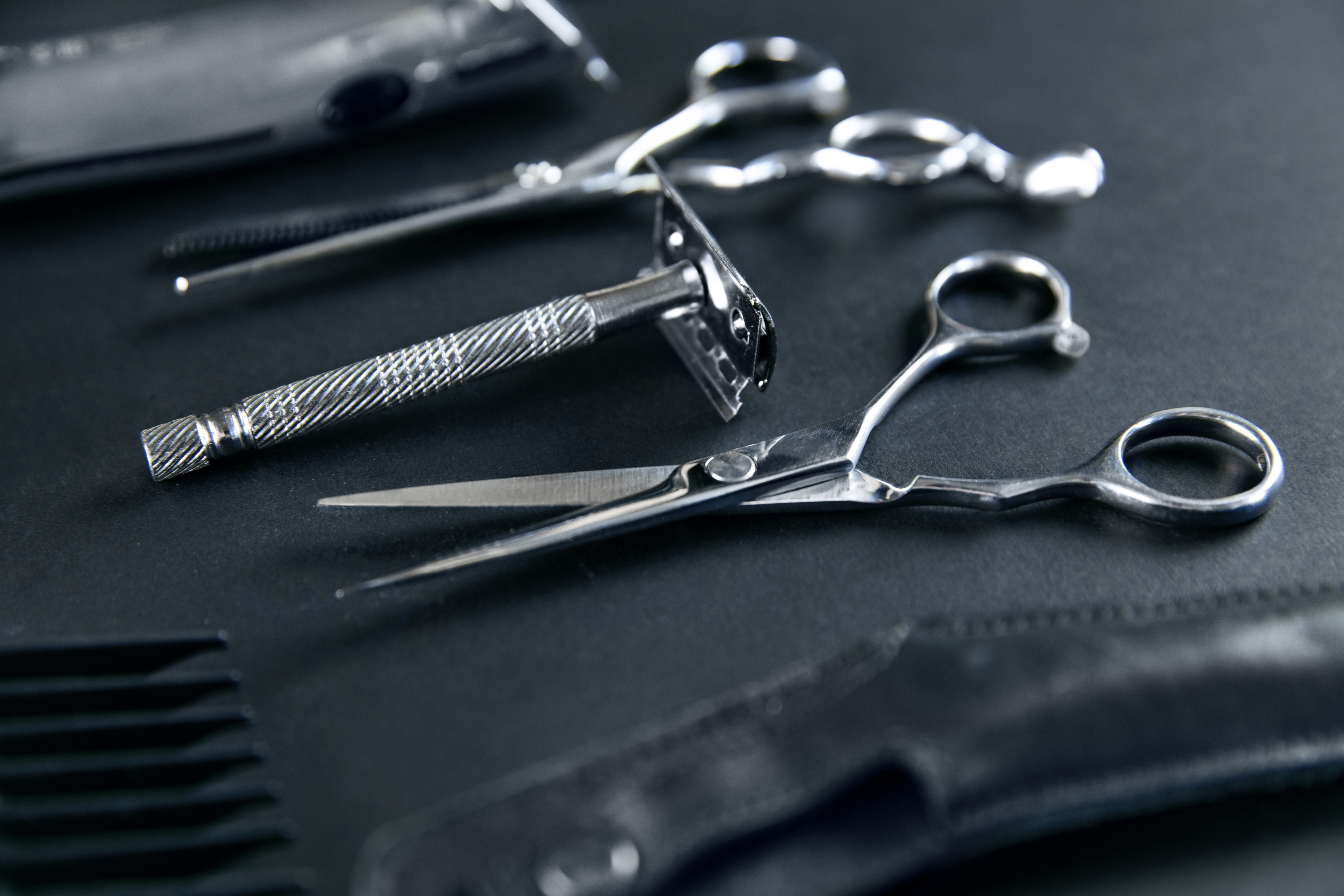 Hair Salon Tools. Barber Scissors And Shaving Equipment